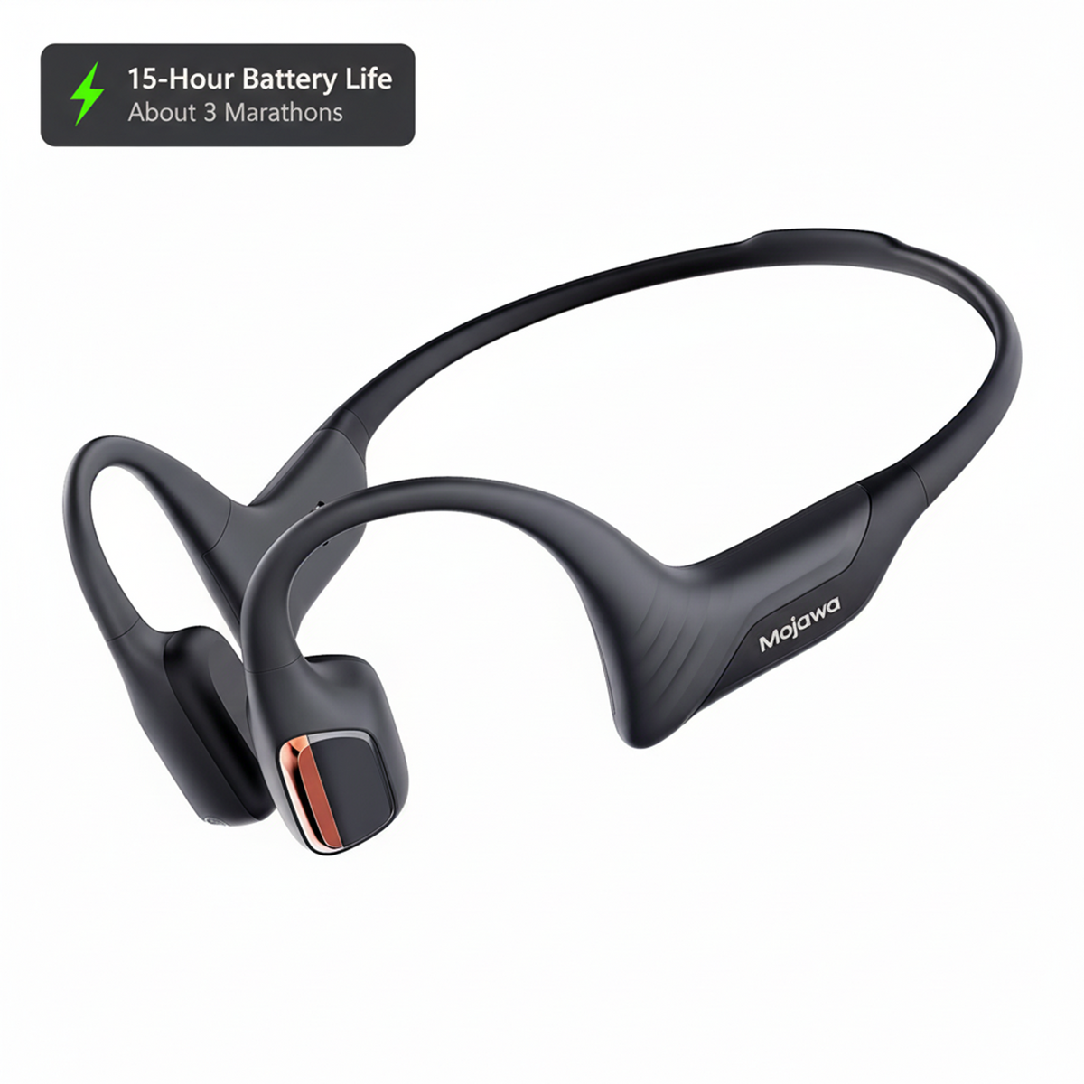 Mojawa Purra Run black bone conduction running headphones with a 15-hour battery life